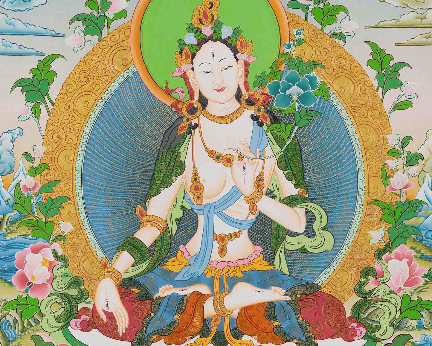 White Tara Thangka Painting | Compassionate Goddess | Tibetan Meditation Art