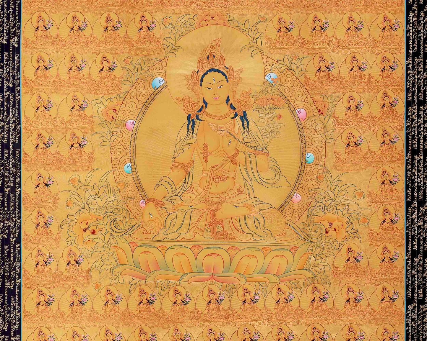 Big Size Gold 108 White Tara | Original Hand-Painted Female Bodhisattva Thangka