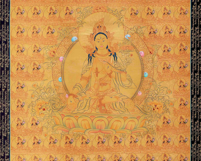 Big Size Gold 108 White Tara | Original Hand-Painted Female Bodhisattva Thangka