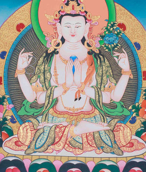 Four Armed Chengrezig Thangka | Tibetan Buddhism Arts