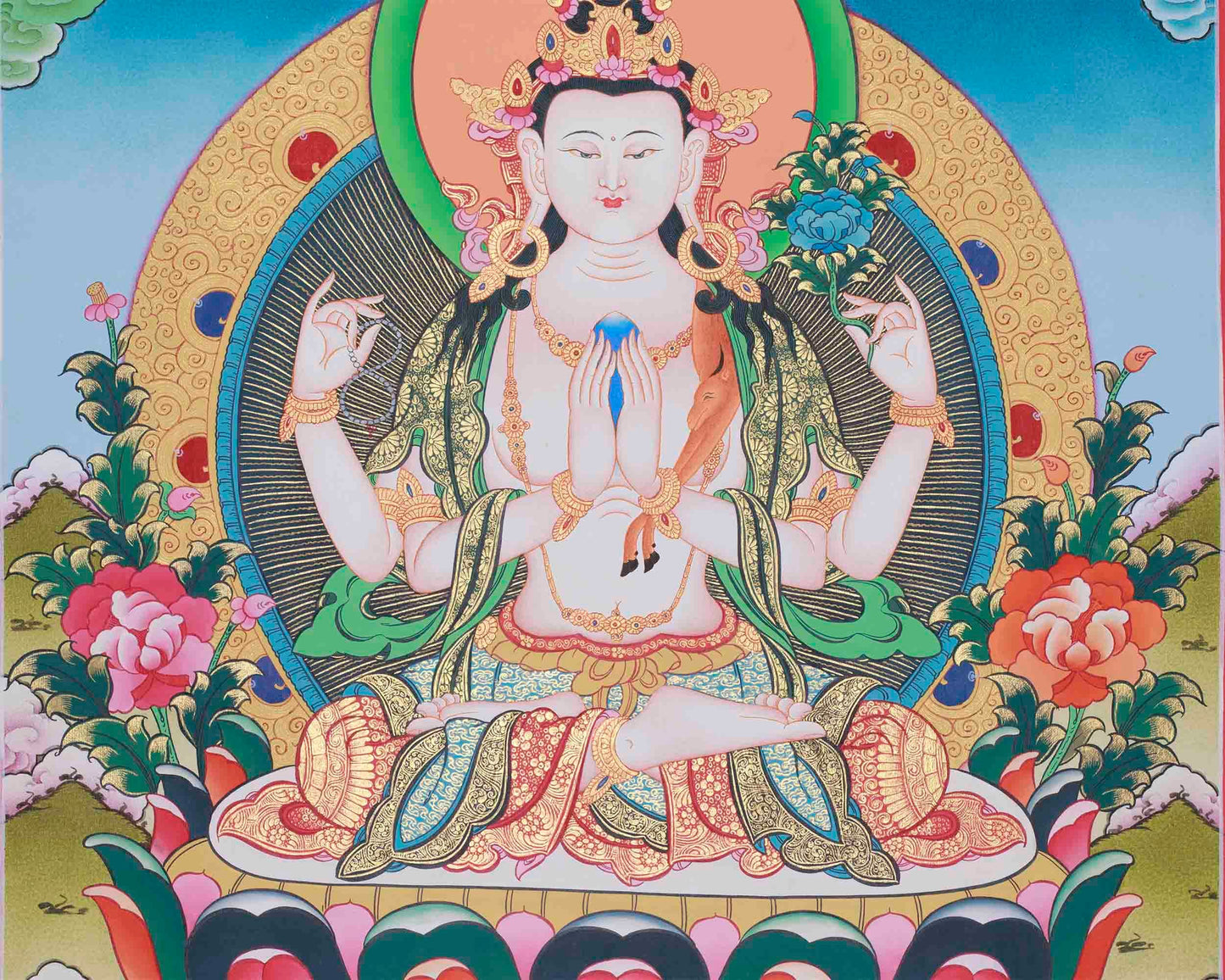 Four Armed Chengrezig Thangka | Tibetan Buddhism Arts