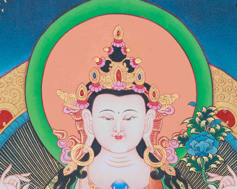 Four Armed Chengrezig Thangka | Tibetan Buddhism Arts