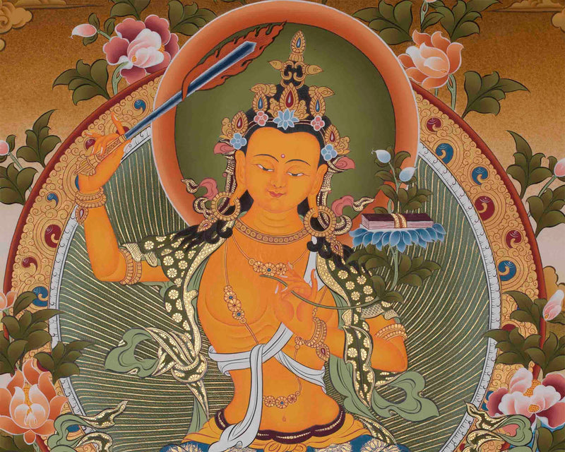 Manjushri Thangka Painting | Bodhisattva of Wisdom | Hand-Painted Thangka