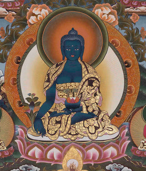 Medicine Buddha Feature With Seven Buddhas | Bhaisajyaguru Thangka