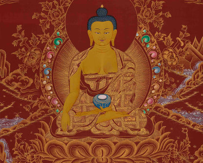 Shakyamuni Buddha on Red Background | Gautama Buddha