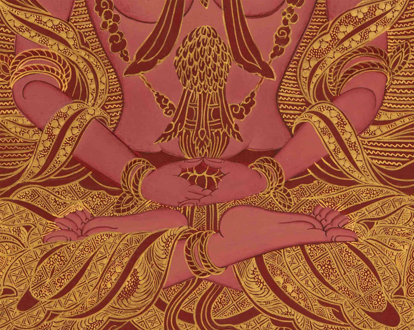 Amitayus Buddha Thangka | Hand-Painted on Red Background for Longevity and Wisdom