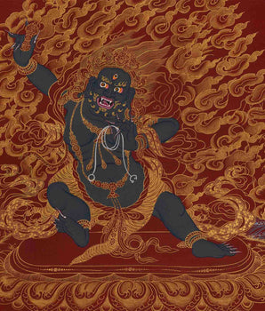 Vajrapani Thangka on Red Background | Guardian of the Dharma