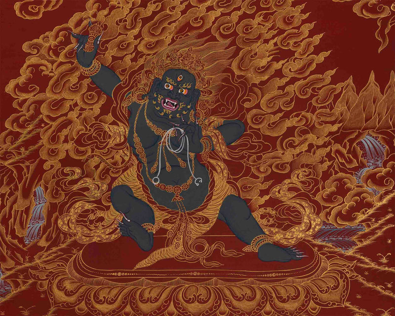 Vajrapani Thangka on Red Background | Guardian of the Dharma