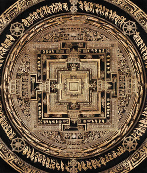 77x77 cm Full Gold Kalachakra Mandala | Hand-Painted Tibetan Art for Spiritual Bliss
