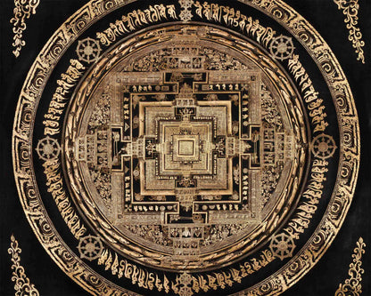 77x77 cm Full Gold Kalachakra Mandala | Hand-Painted Tibetan Art for Spiritual Bliss