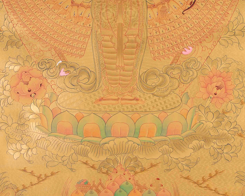 Full Gold 1000 Armed Avalokiteshvara Brocaded | Tibetan Wall Hanging