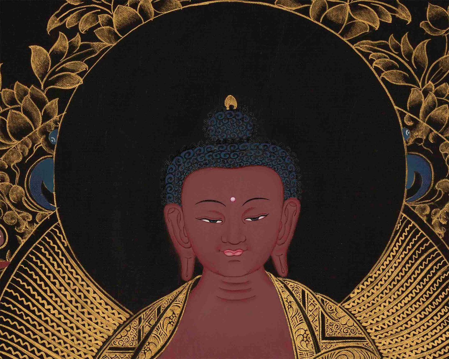 Gold & Black Amitabha Buddha Thangka | Traditional Tibetan Painting