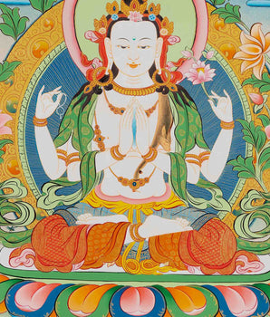 Traditional Chengrezig Thangka | Original Hand-Painted Tibetan Bodhisattva Arts