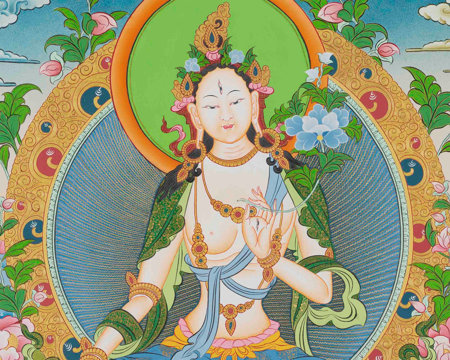 White Tara Thangka Painting | Compassionate Goddess | Tibetan Meditation Art