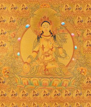 Big Size Gold 108 White Tara | Original Hand-Painted Female Bodhisattva Thangka