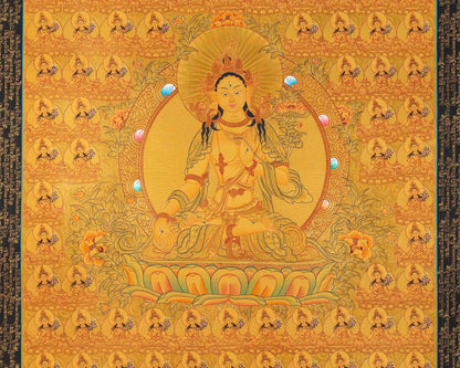 Big Size Gold 108 White Tara | Original Hand-Painted Female Bodhisattva Thangka