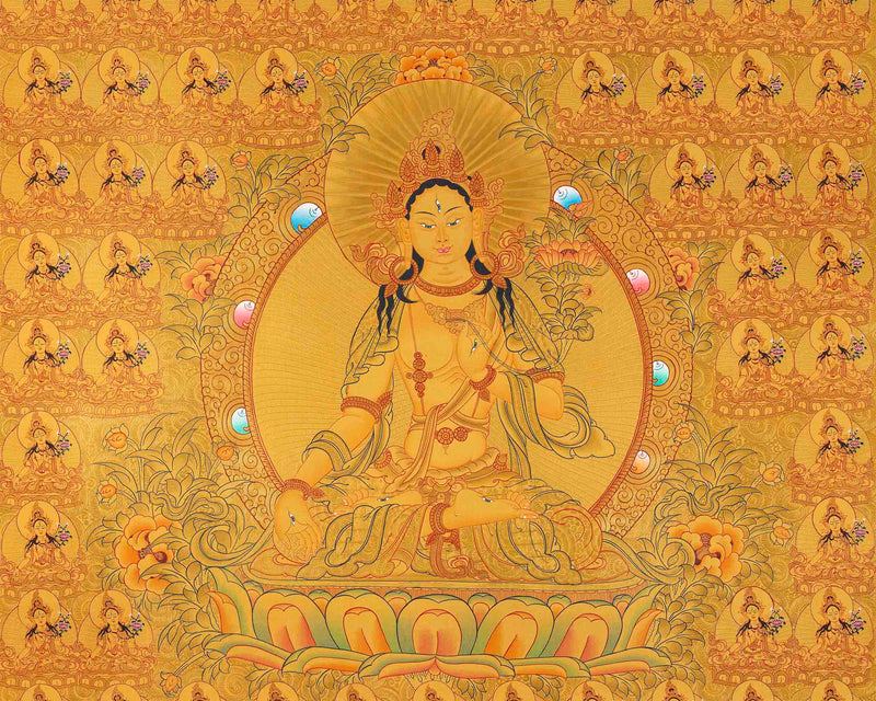 Big Size Gold 108 White Tara | Original Hand-Painted Female Bodhisattva Thangka