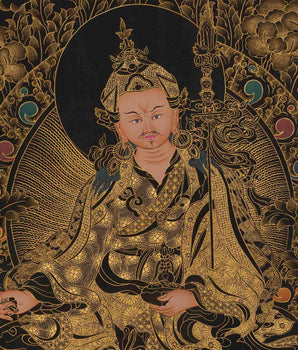 Gold and Black Guru Rinpoche Thangka | Traditional Tibetan Art of Padmasambhava