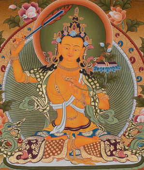 Manjushri Thangka Painting | Bodhisattva of Wisdom | Hand-Painted Thangka