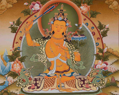 Manjushri Thangka Painting | Bodhisattva of Wisdom | Hand-Painted Thangka