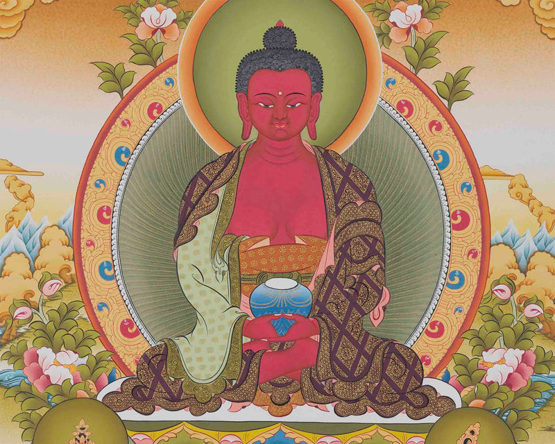 Amitabha Buddha Thangka Painting | Pure Land Deity | Red Buddha