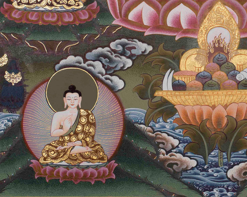 Medicine Buddha Feature With Seven Buddhas | Bhaisajyaguru Thangka