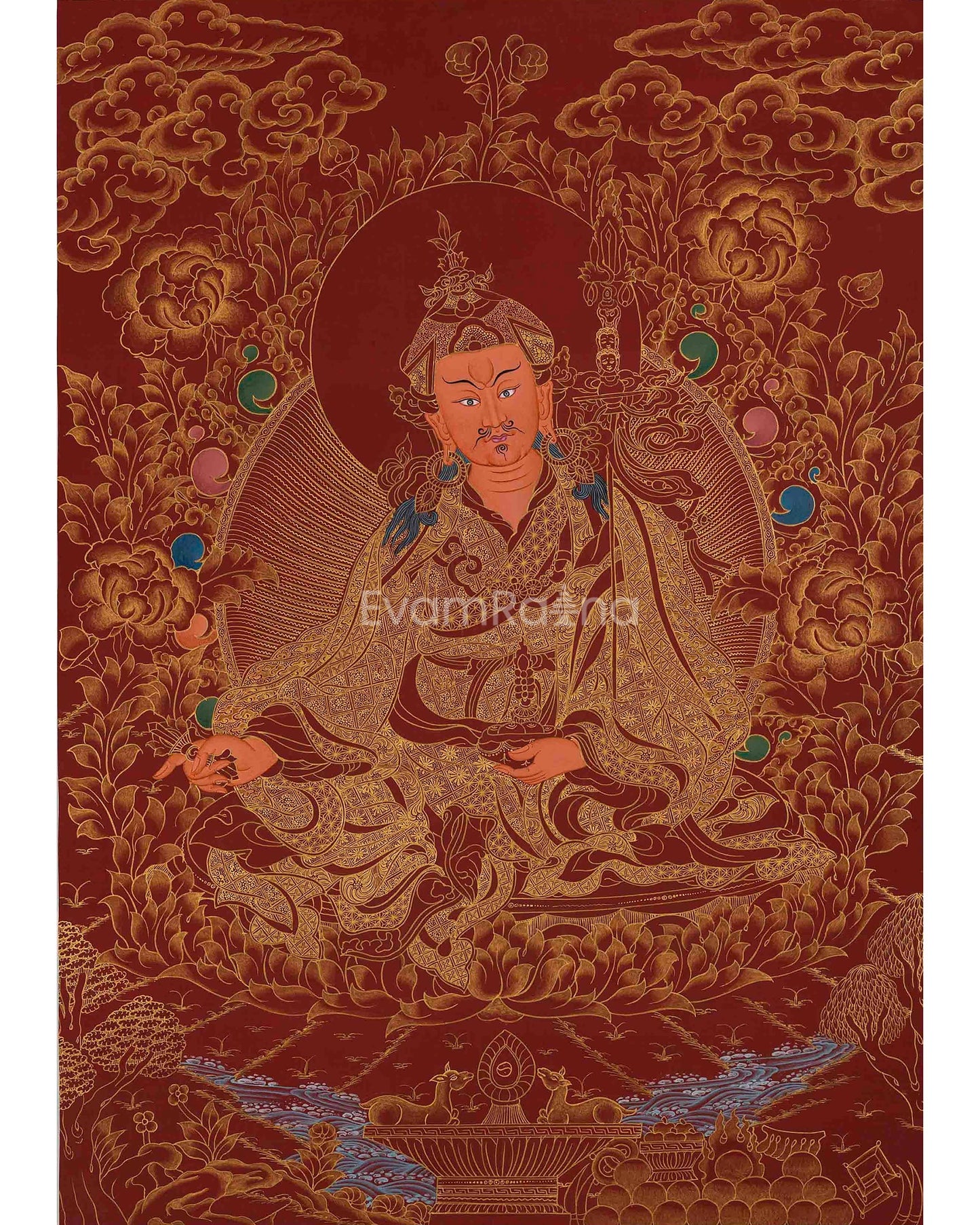 Guru Rinpoche Thangka | Red Background | Guru Padmasambhava