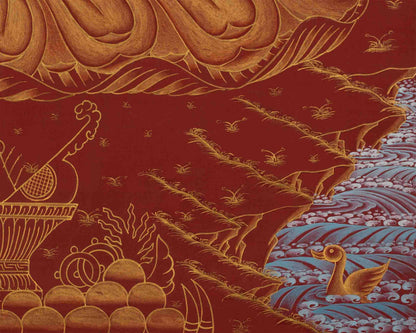 Amitayus Buddha Thangka | Hand-Painted on Red Background for Longevity and Wisdom