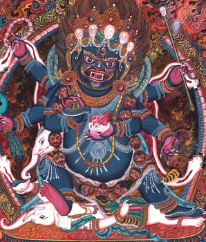 6 Armed Mahakala Thangka | Dharma Protector | Wrathful Deity