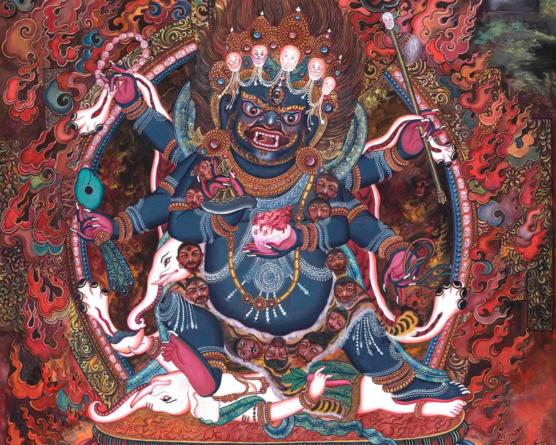 6 Armed Mahakala Thangka | Dharma Protector | Wrathful Deity