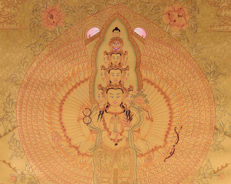 Full Gold 1000 Armed Avalokiteshvara Brocaded | Tibetan Wall Hanging