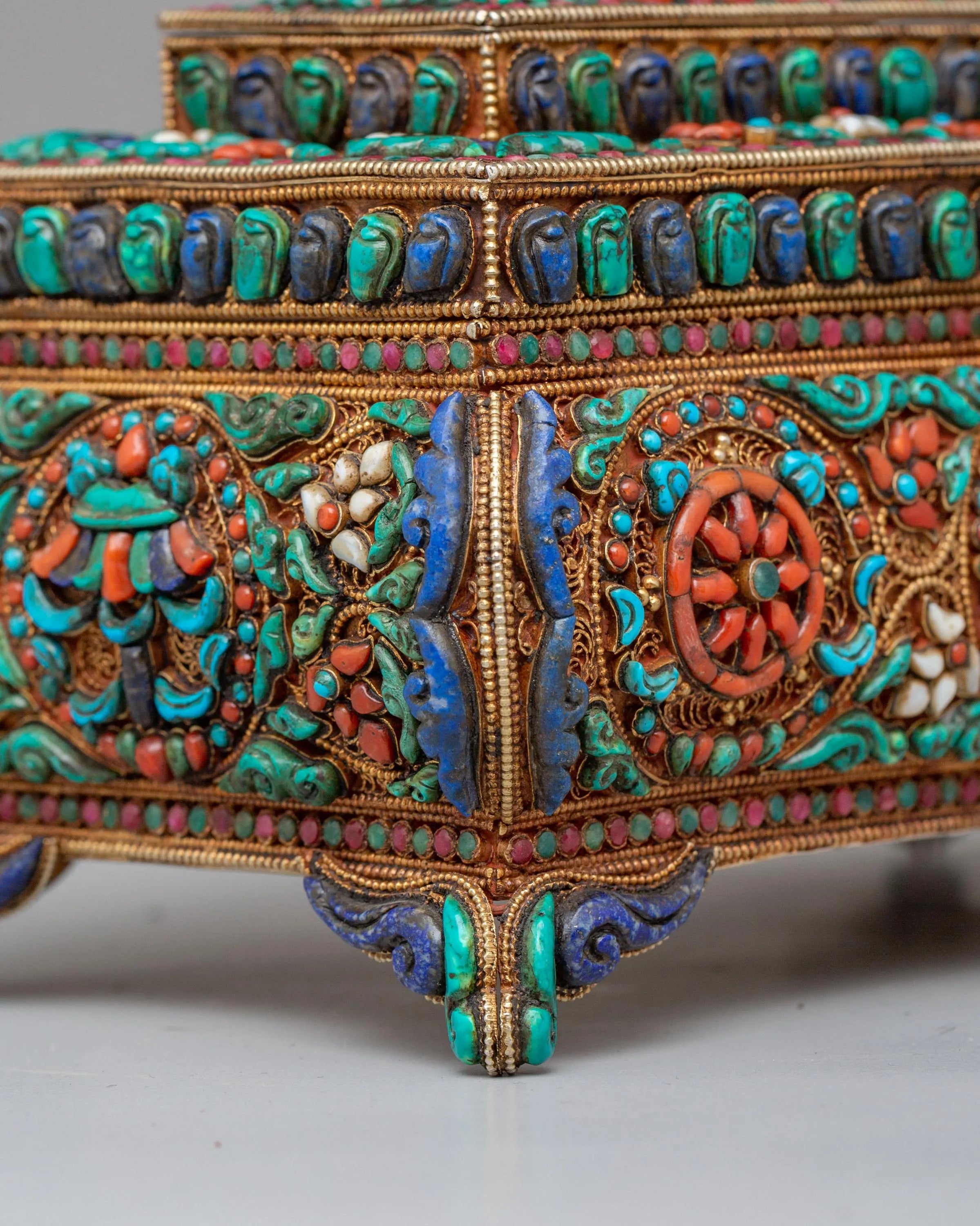 Decorative Jewelry Box | Handcrafted Silver and Copper Box with Semi-Precious Stones