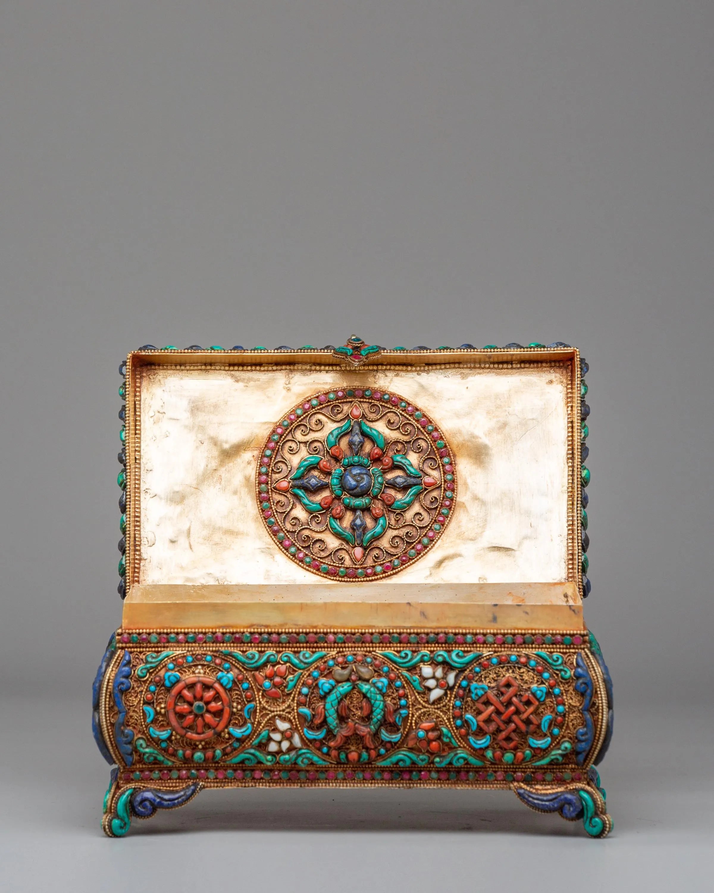 Decorative Jewelry Box | Handcrafted Silver and Copper Box with Semi-Precious Stones