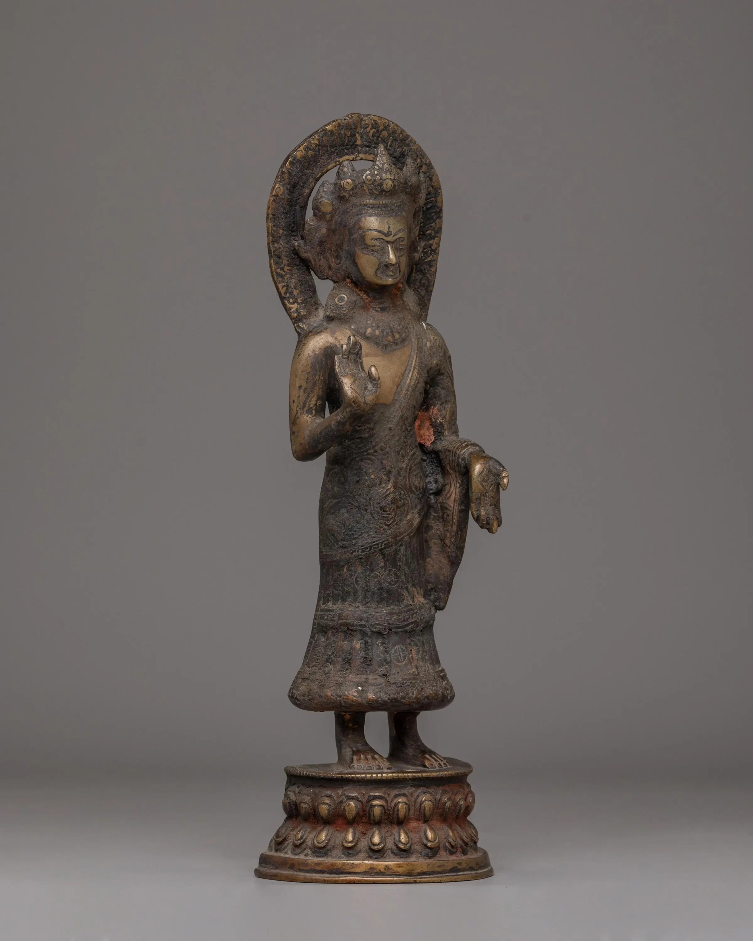 Handmade Buddhist Dipankara Buddha Statue | Antique Brass Buddha Sculpture