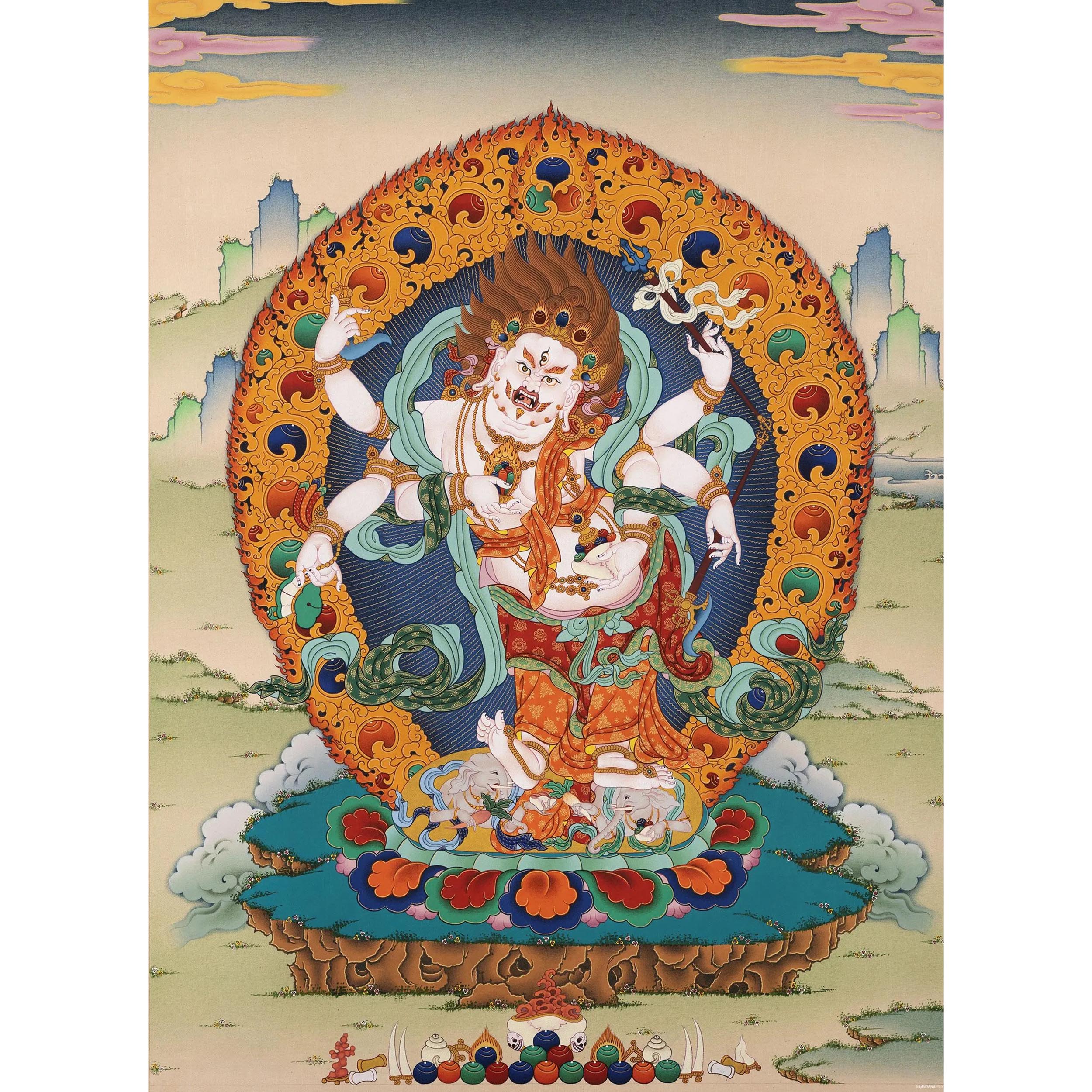 Tibetan White Mahakala Thangka Print | Art For Room Decor | Spiritual Gifts