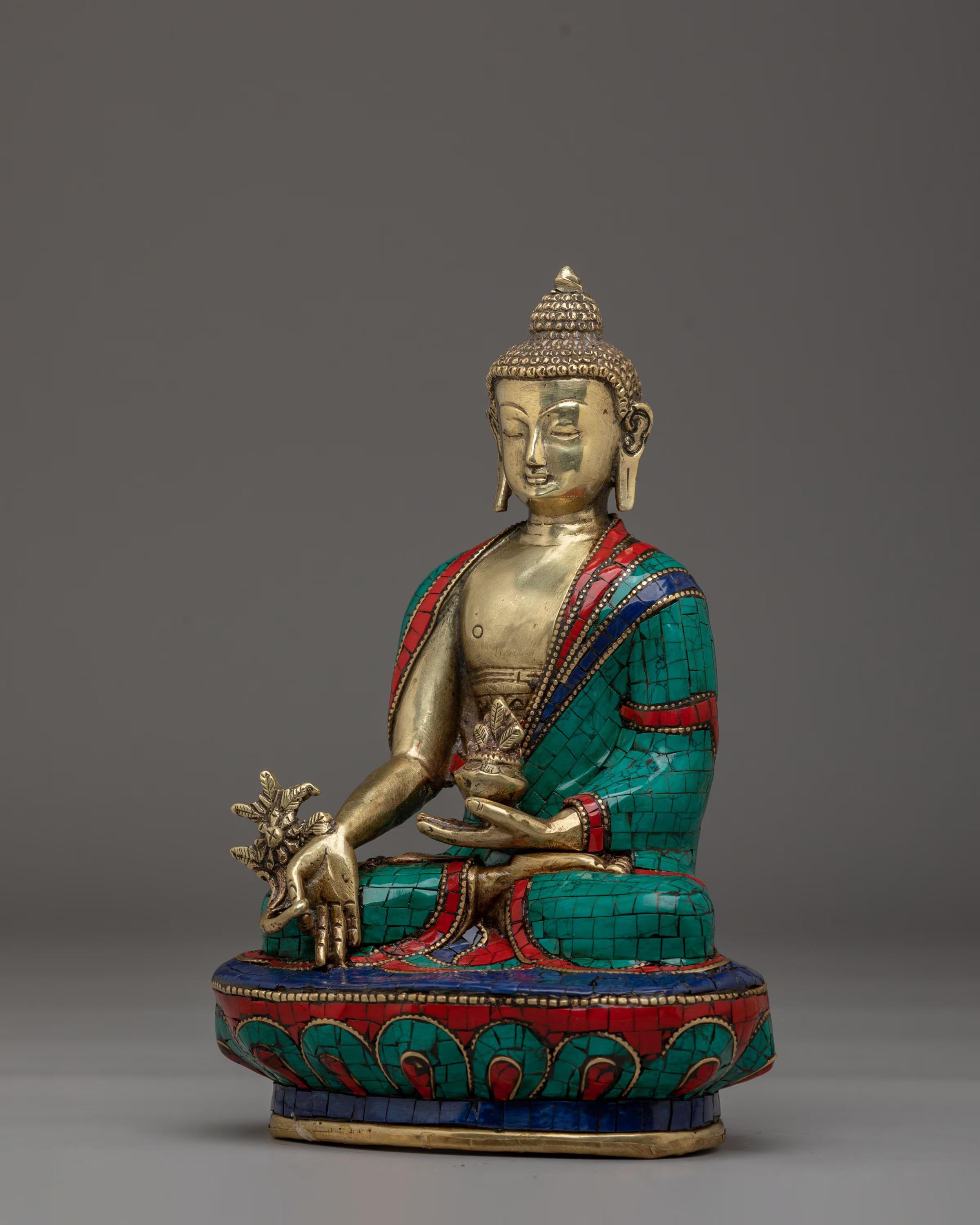 Medicine Buddha Statue With Healing Nectar | Handcrafted Tibetan Sculpture