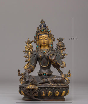 Shyama Tara Statue for Spiritual Practice | Oxidized Copper Green Tara Statue
