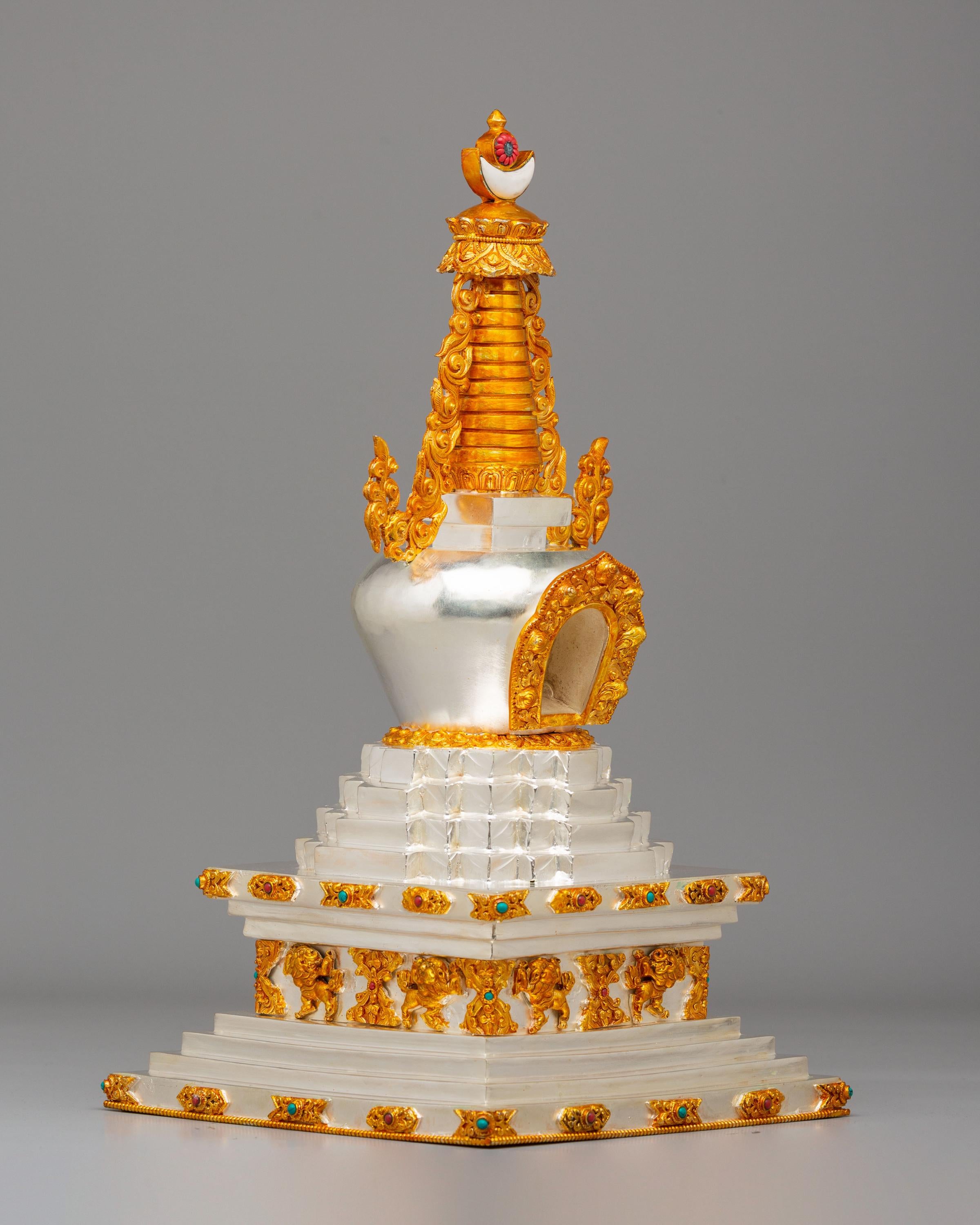 Scared Tibetan Stupa | Gold Plated Copper Stupa for Home Decor