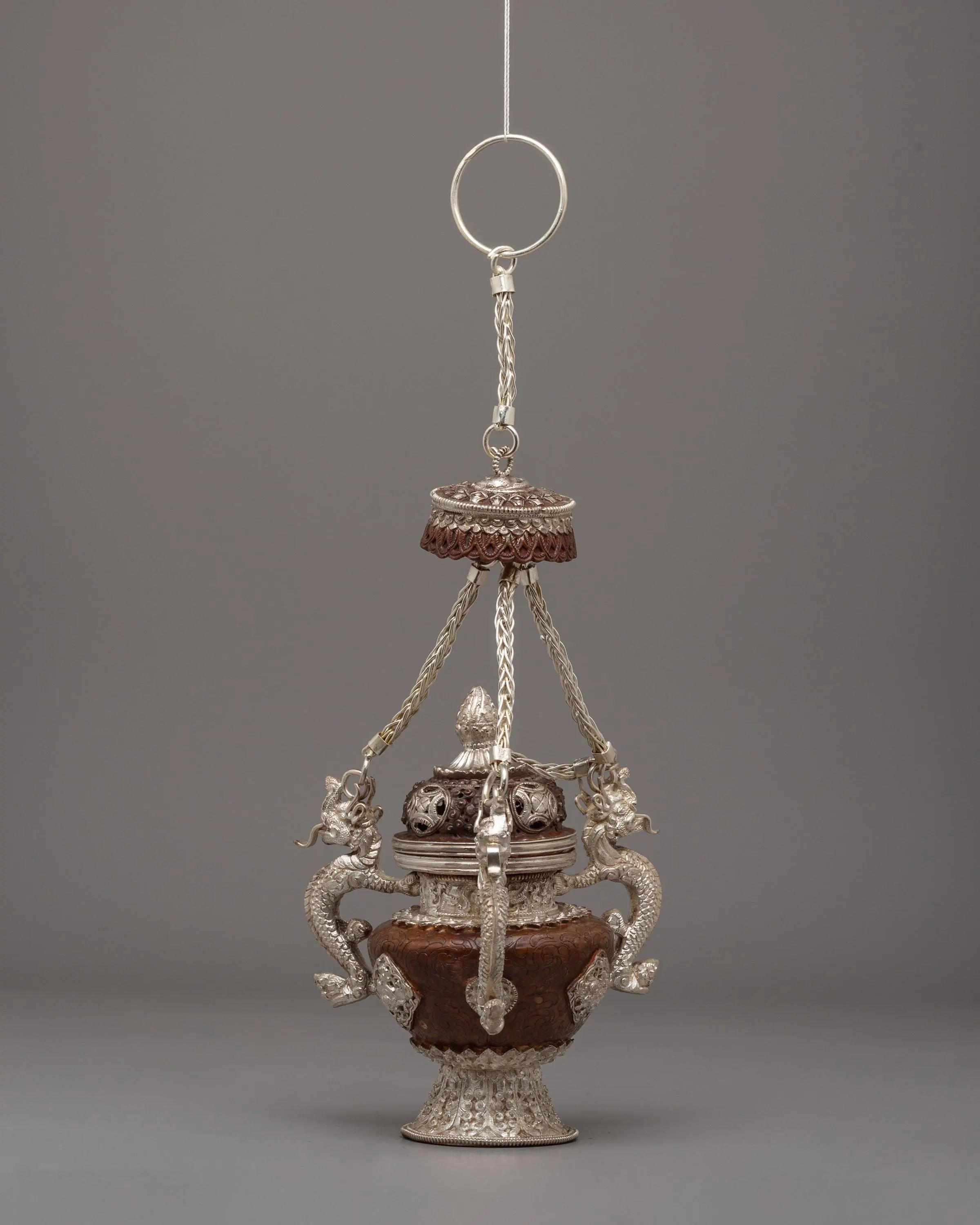 Tibetan Sacred Incense Burner | Oxidized Copper Body with Silver Plating