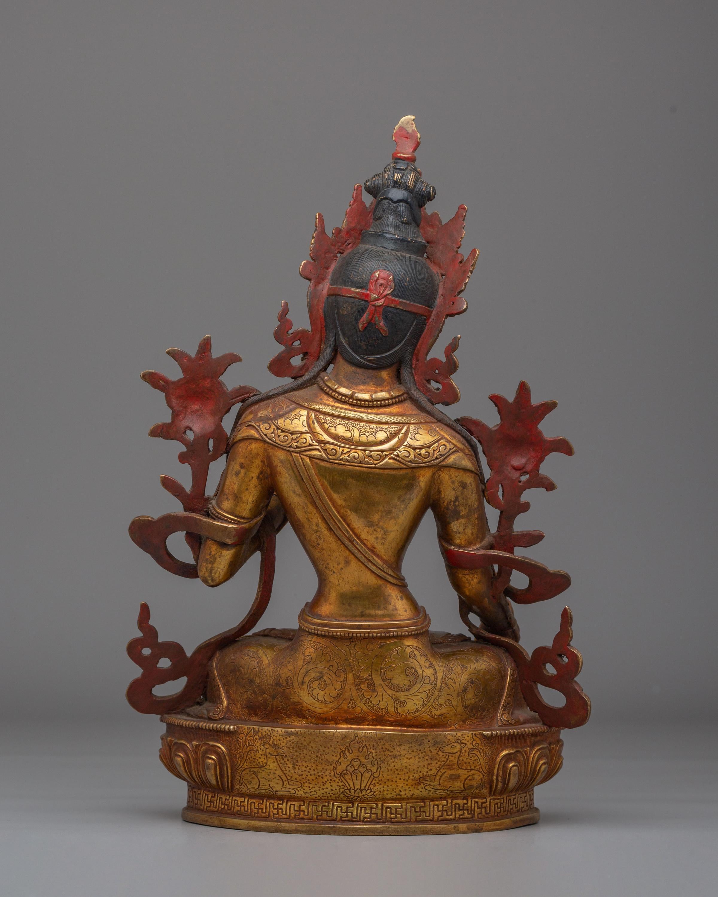Spiritual Green Tara Decor Statue | Handcrafted Gemstone Figurine for Meditation