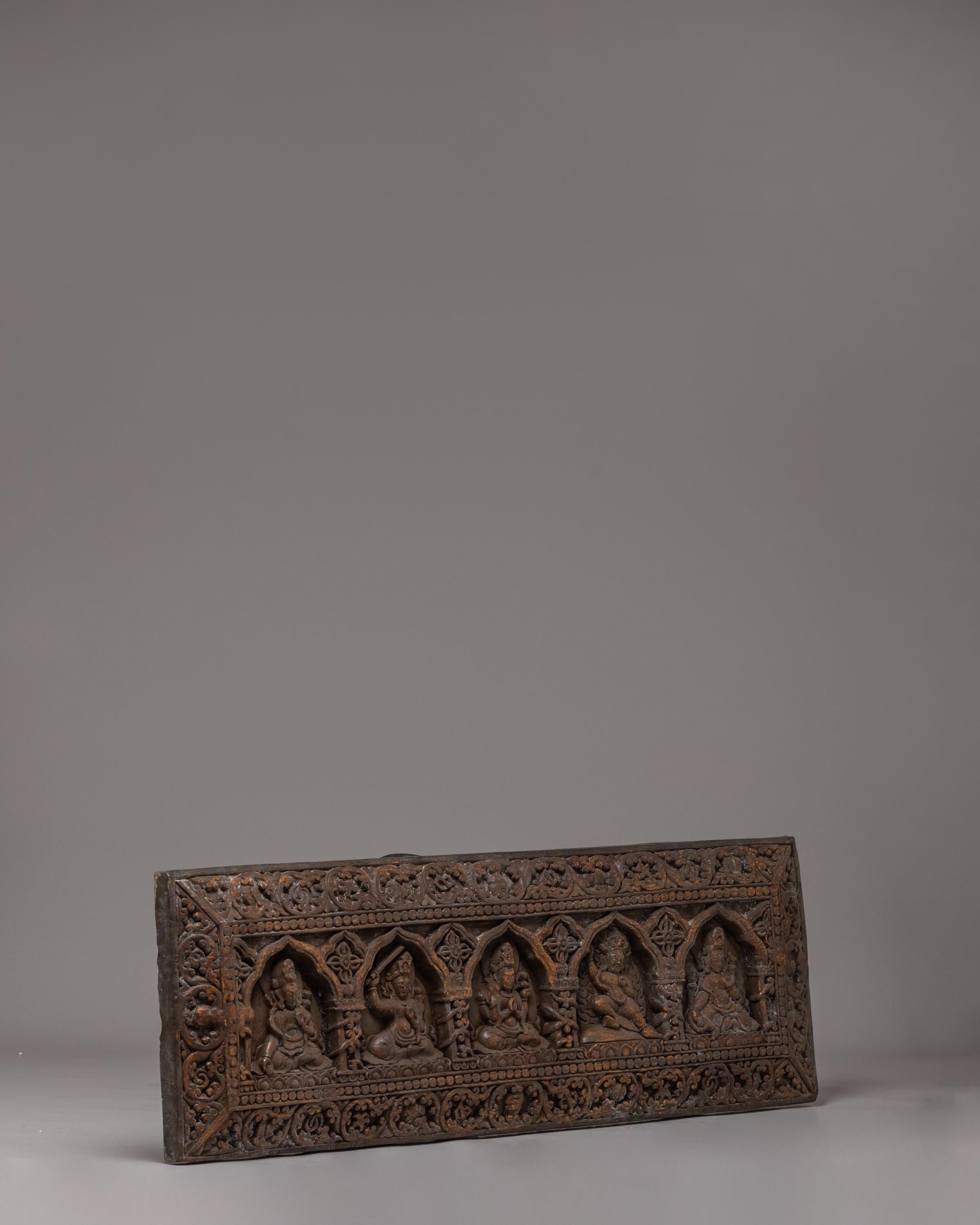 Buddhist Deities Wall Hanging | Handcrafted Carved Wooden Panel