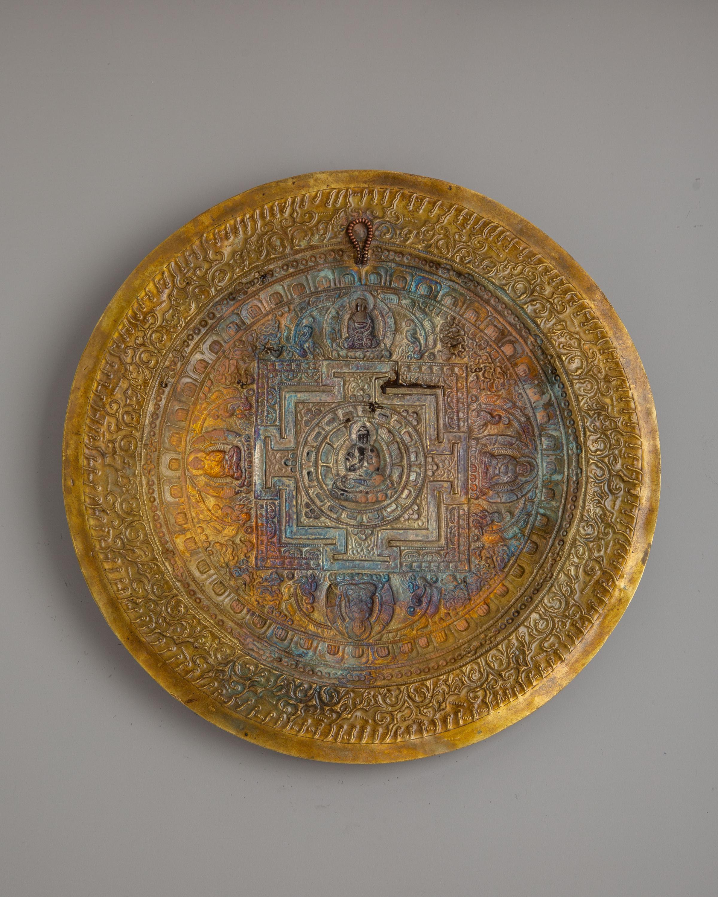 Five Buddha Mandala Wall Hanging | Handcrafted Copper Artwork for Spiritual Decor
