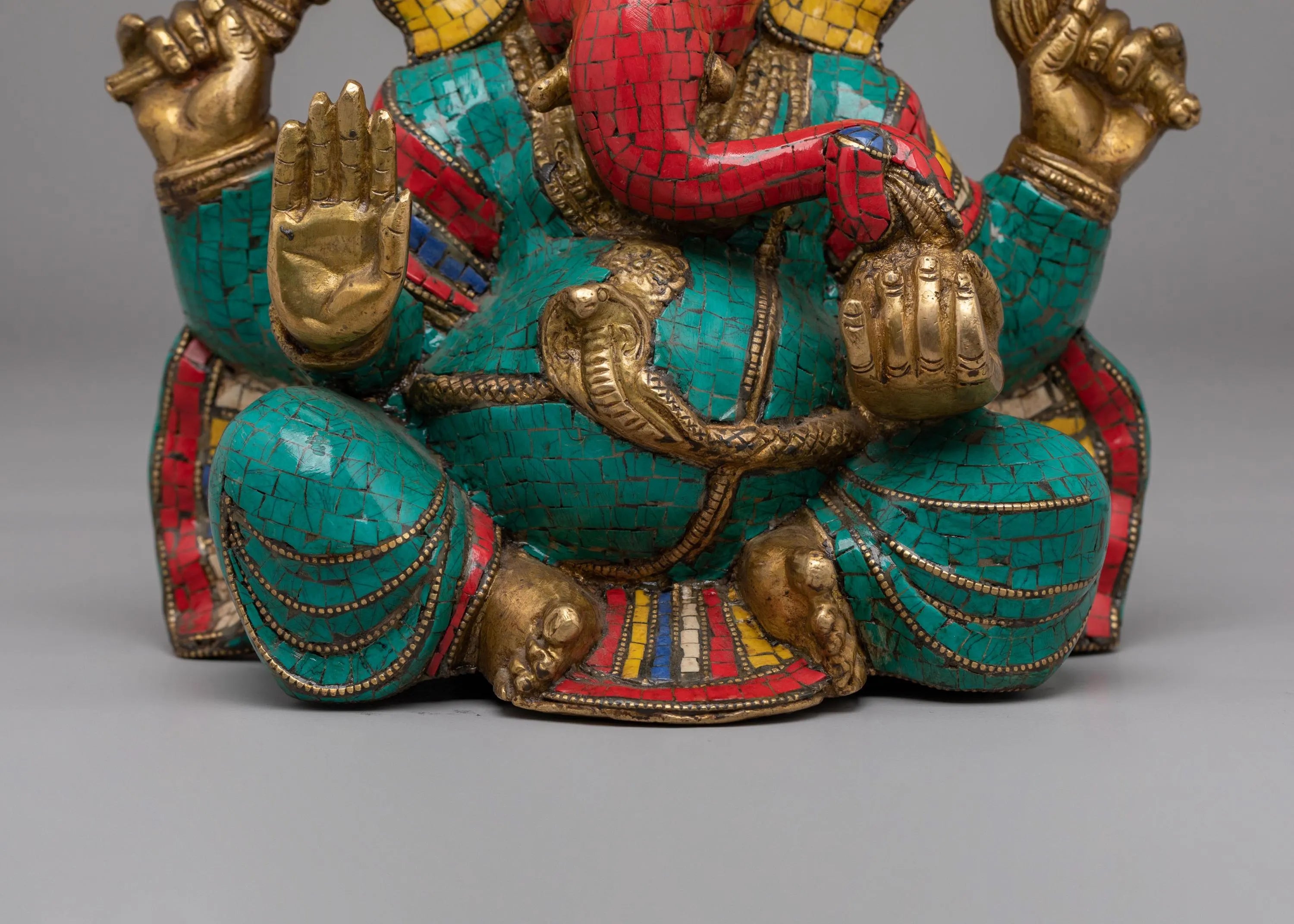 Traditional Hindu Ganesha Statue | Brass Gemstone Hindu Deity Sculpture