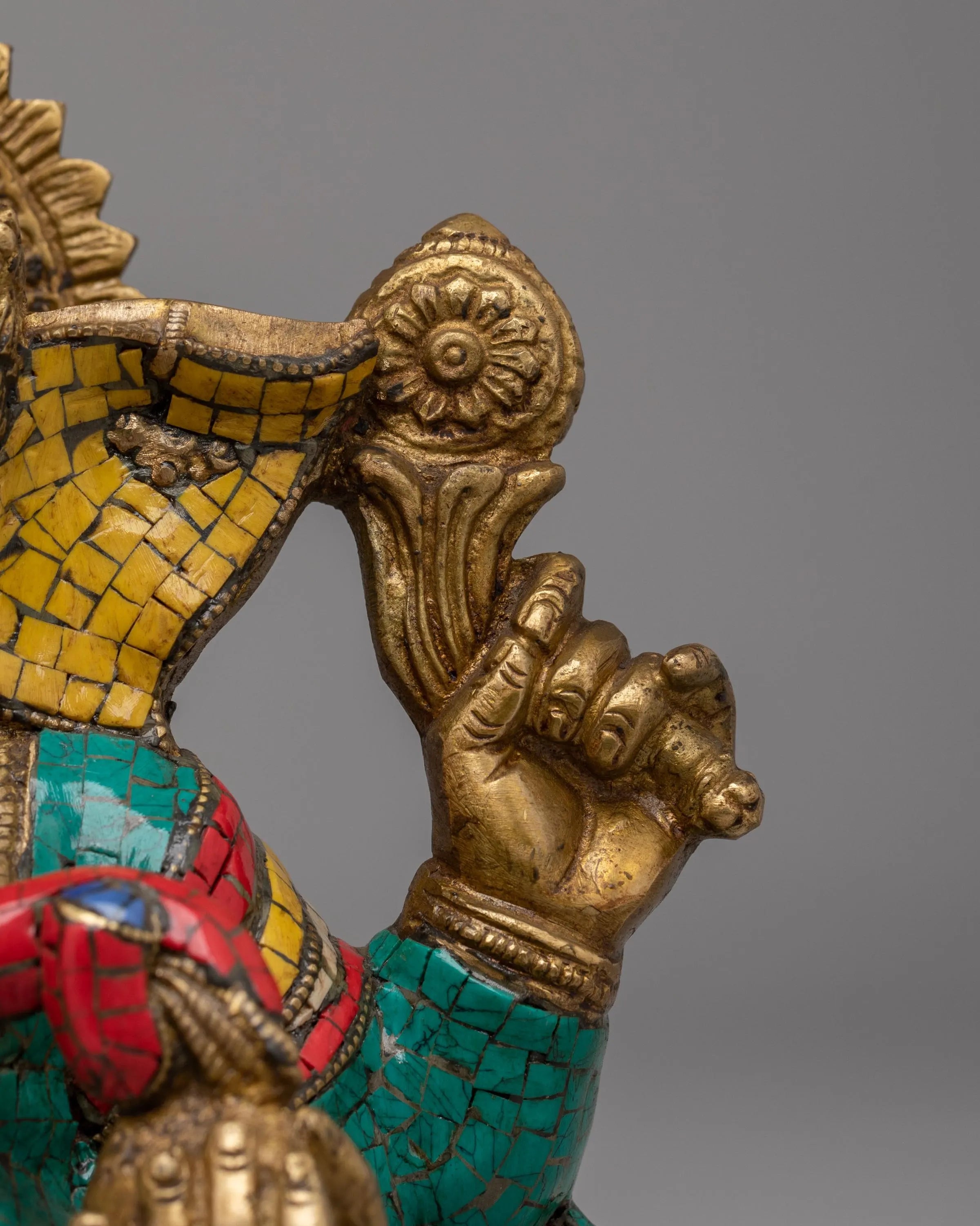 Traditional Hindu Ganesha Statue | Brass Gemstone Hindu Deity Sculpture