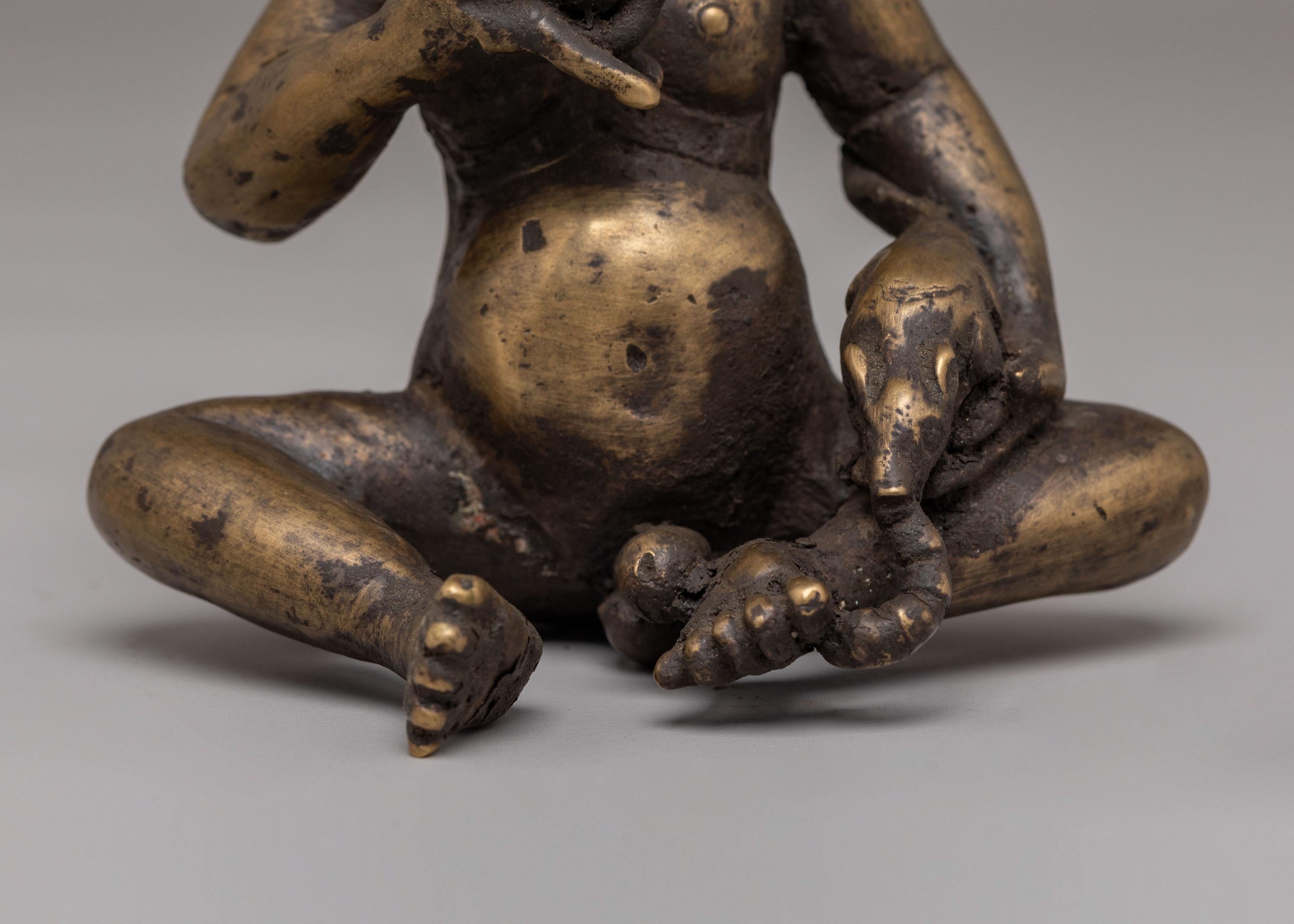 Buddhist Wealth Deity Dzambhala Statue | Antique Brass Altar Sculpture