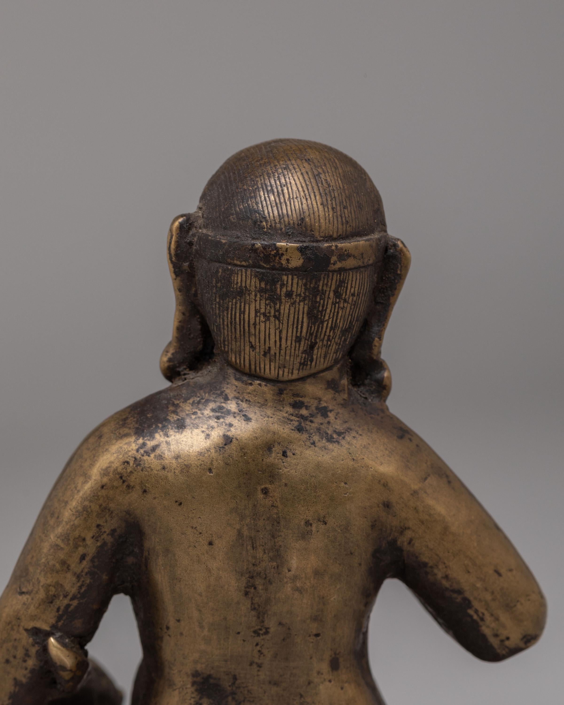 Buddhist Wealth Deity Dzambhala Statue | Antique Brass Altar Sculpture