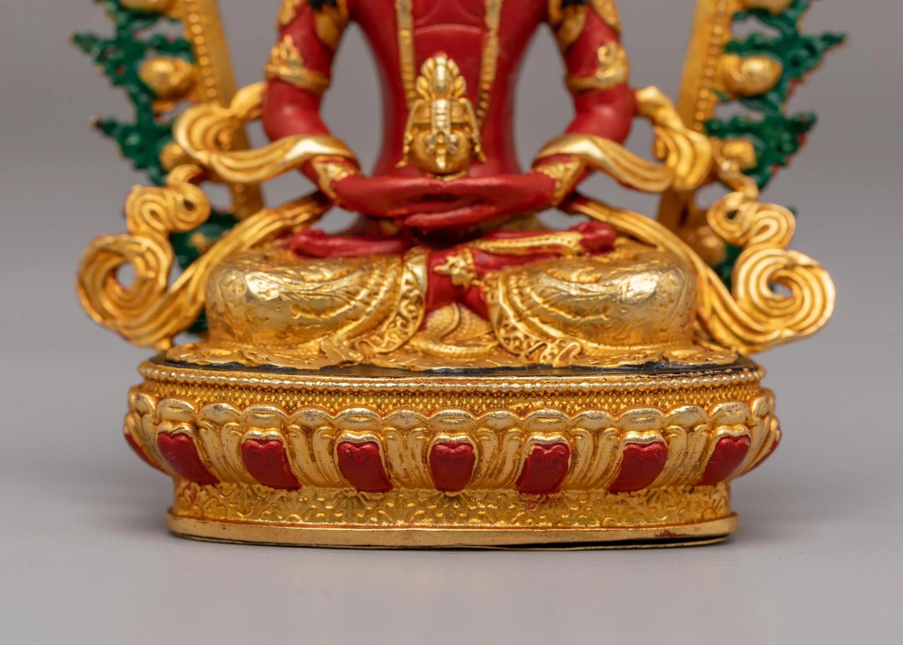 Handmade Amitayus Long Life Buddha Statue | 24K Gold Plated Buddhist Decor