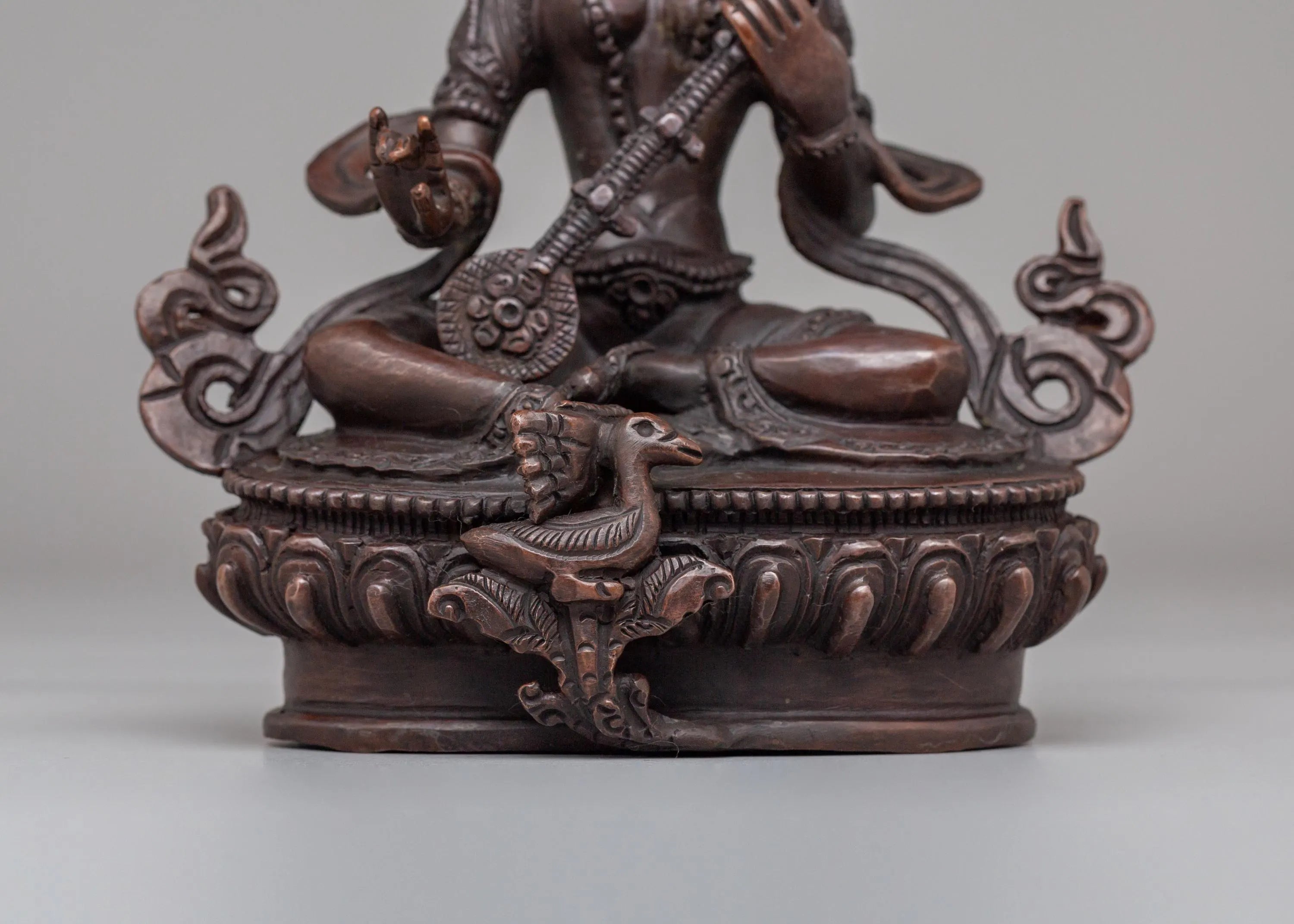 Traditional Saraswati Devi Statue | Oxidized Copper Idol for Meditation