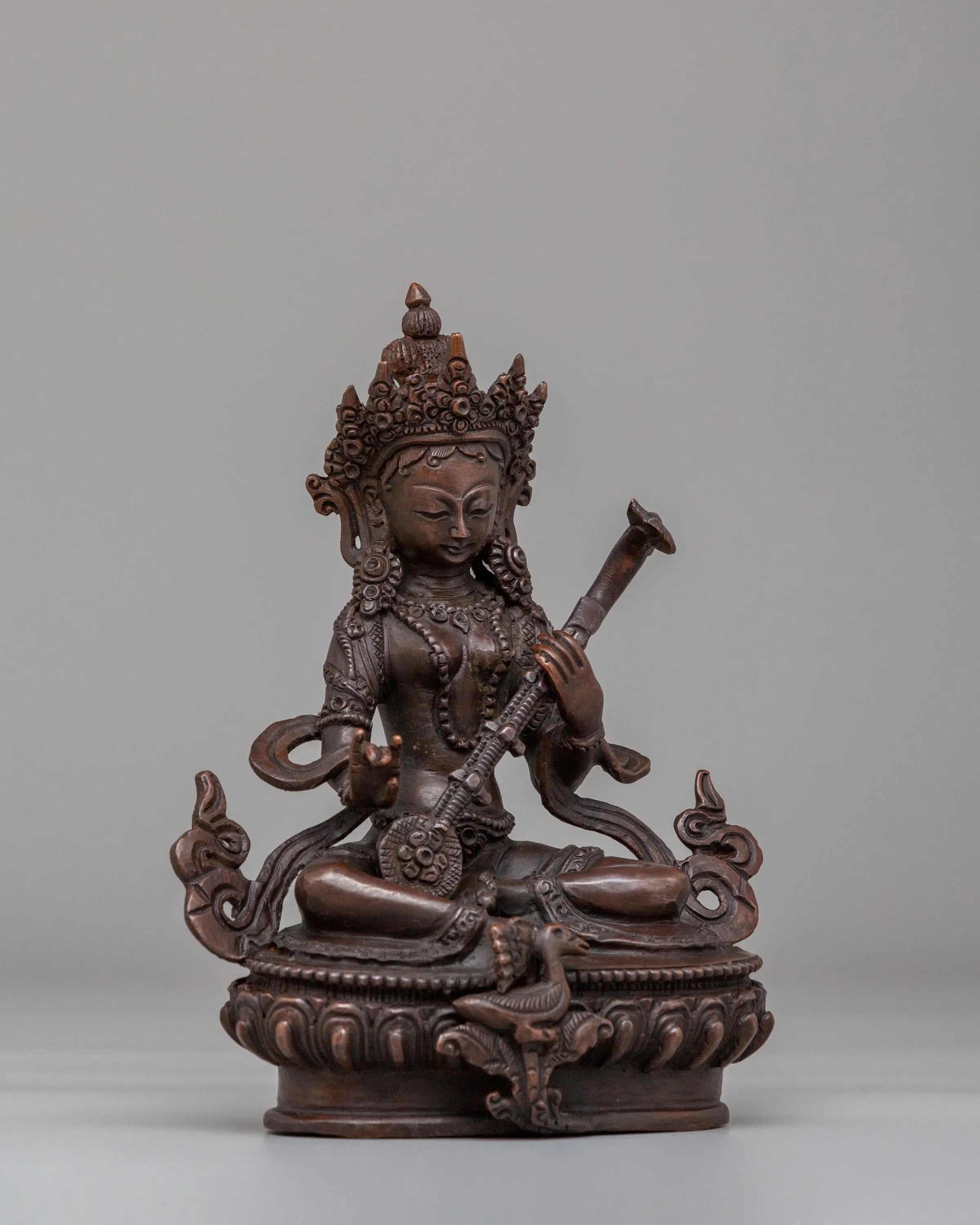 Traditional Saraswati Devi Statue | Oxidized Copper Idol for Meditation
