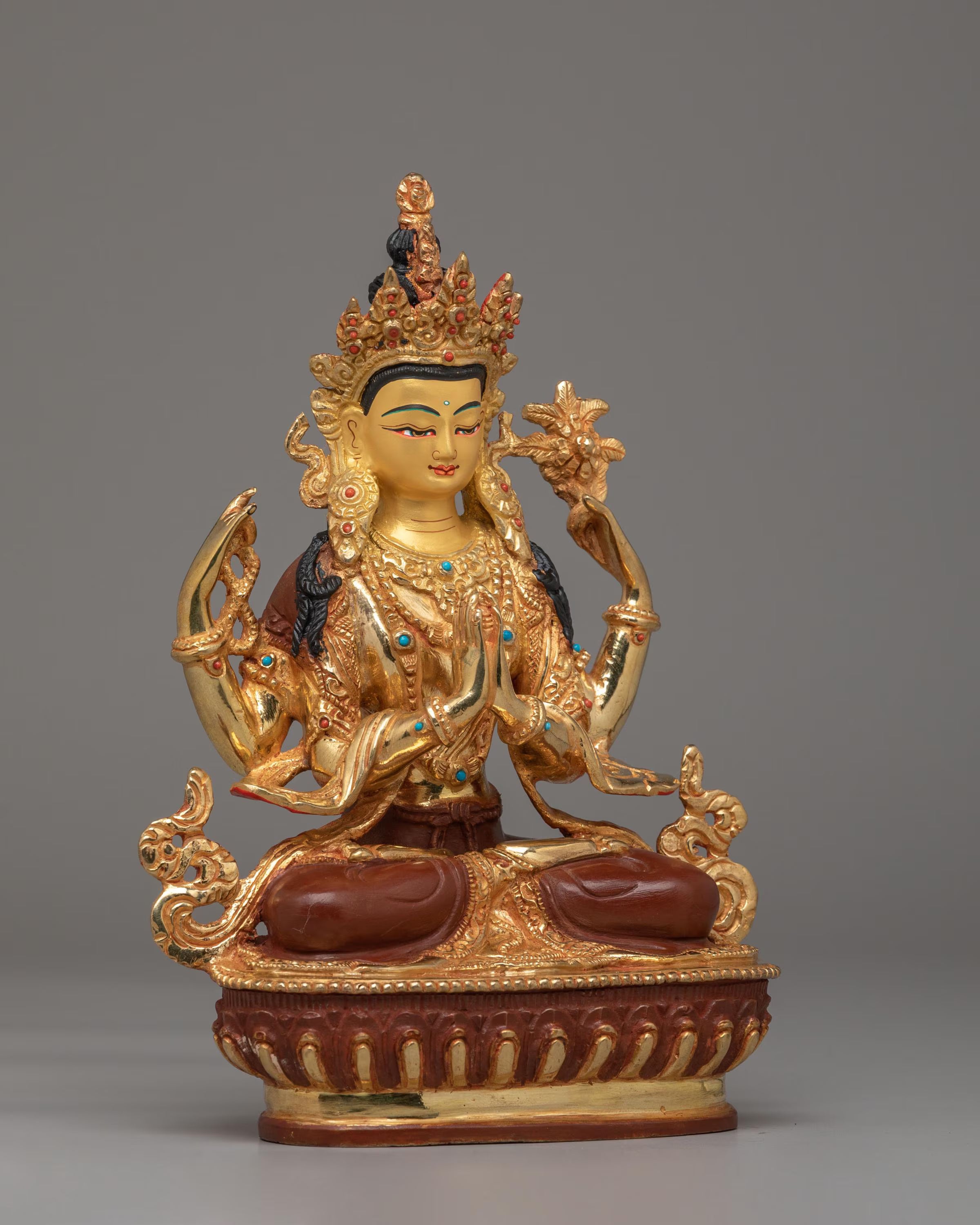 Ceremonial Chenrezig Shrine Sculpture | Tibetan Avalokiteshvara Deity